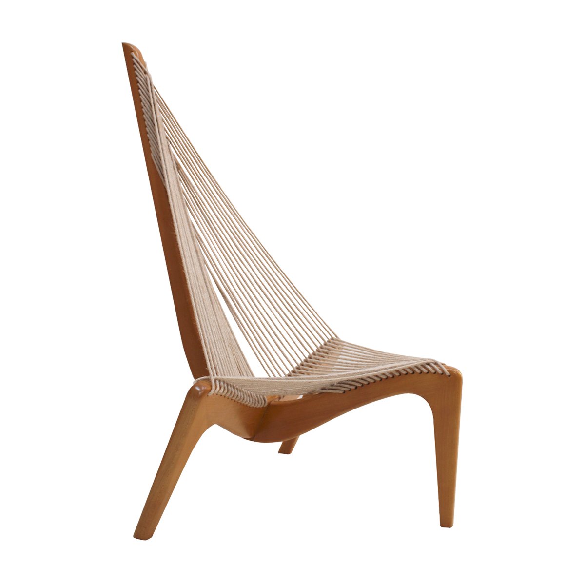 Danish Rope and Black Lacquered Wood Harp Chair by Jørgen Høvelskov, 1960