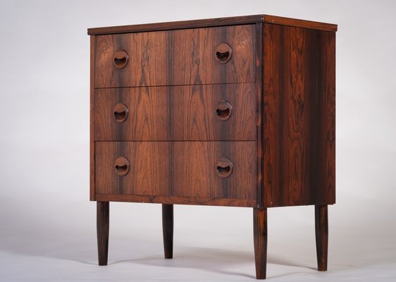 Danish Rosewood 3 Drawer Chest with Cup Handles & Tapering Round Leg, 1960s-ZGQ-1734660