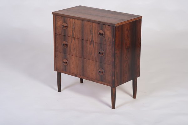 Danish Rosewood 3 Drawer Chest with Cup Handles & Tapering Round Leg, 1960s-ZGQ-1734660