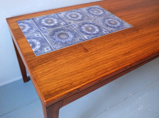 Danish Rosewood and Blue Mosaic Ceramic Tile Coffee Table, 1960s-ED-2020131