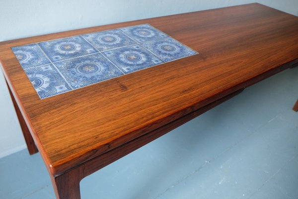 Danish Rosewood and Blue Mosaic Ceramic Tile Coffee Table, 1960s-ED-2020131