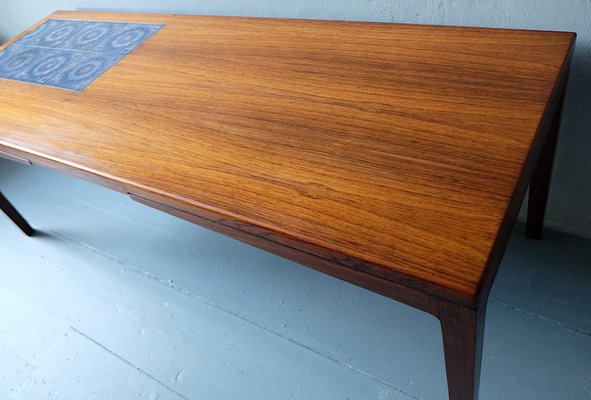 Danish Rosewood and Blue Mosaic Ceramic Tile Coffee Table, 1960s-ED-2020131