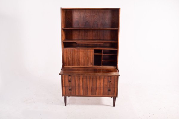 Danish Rosewood Bookcase with Desk & Sliding Doors, 1950s-XWB-890394