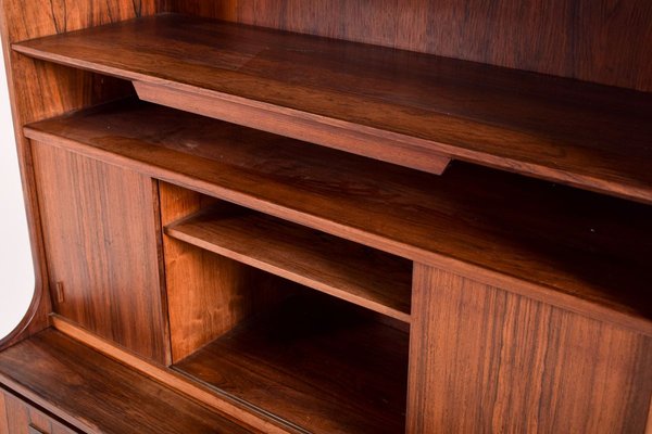 Danish Rosewood Bookcase with Desk & Sliding Doors, 1950s-XWB-890394