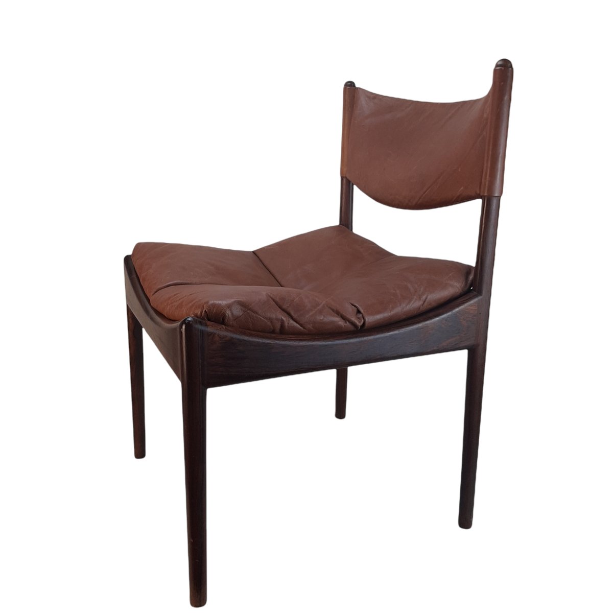 Danish Rosewood Brown Leather Dining Chairs by Kristian Solmer Vedel, 1963, Set of 4