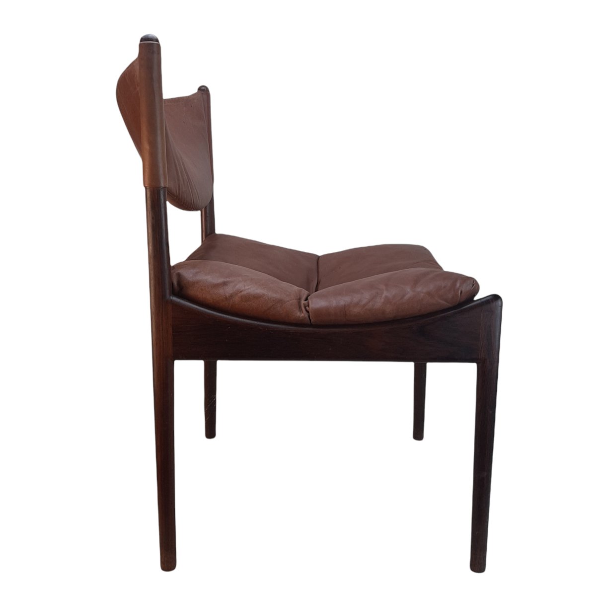 Danish Rosewood Brown Leather Dining Chairs by Kristian Solmer Vedel, 1963, Set of 4