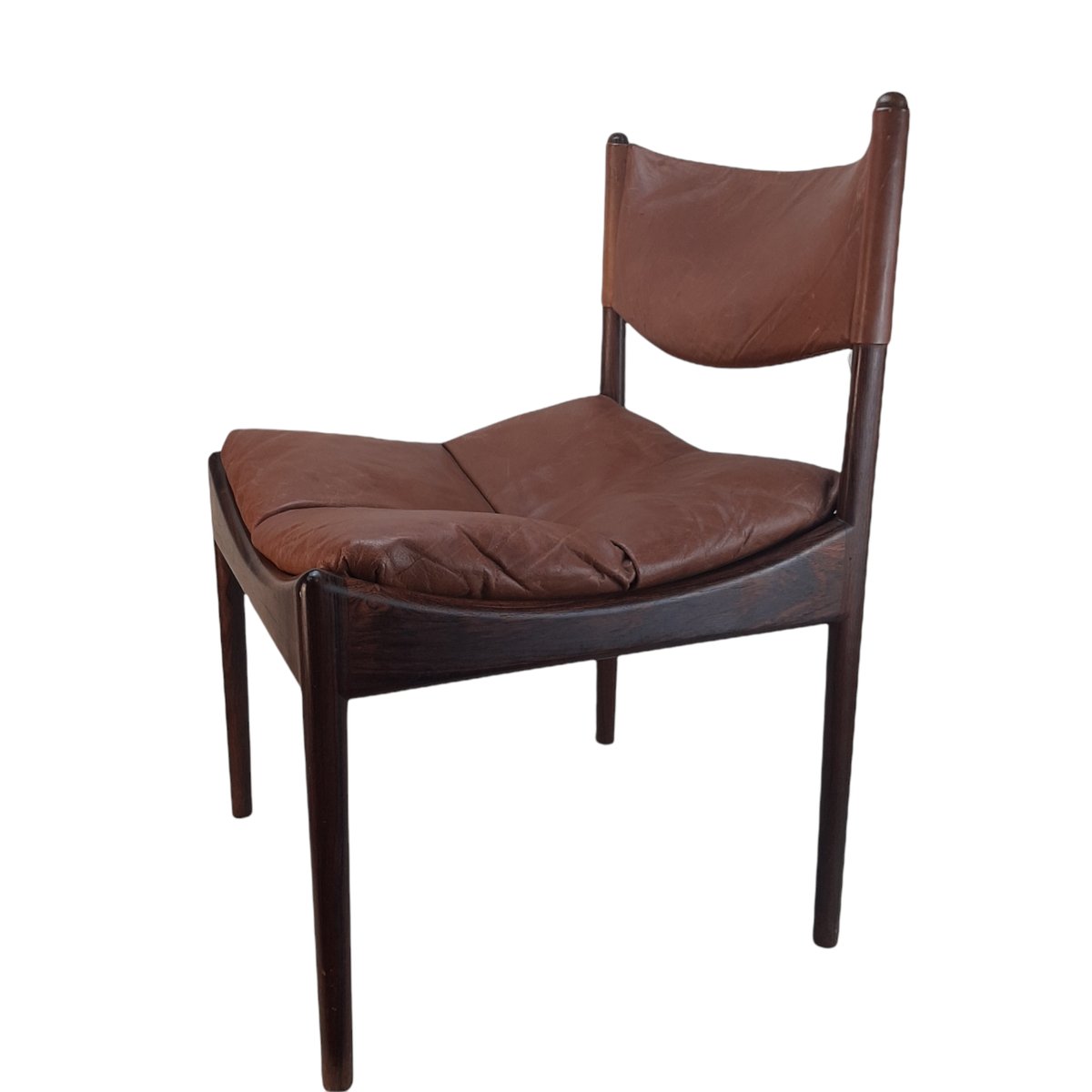 Danish Rosewood Brown Leather Dining Chairs by Kristian Solmer Vedel, 1963, Set of 4