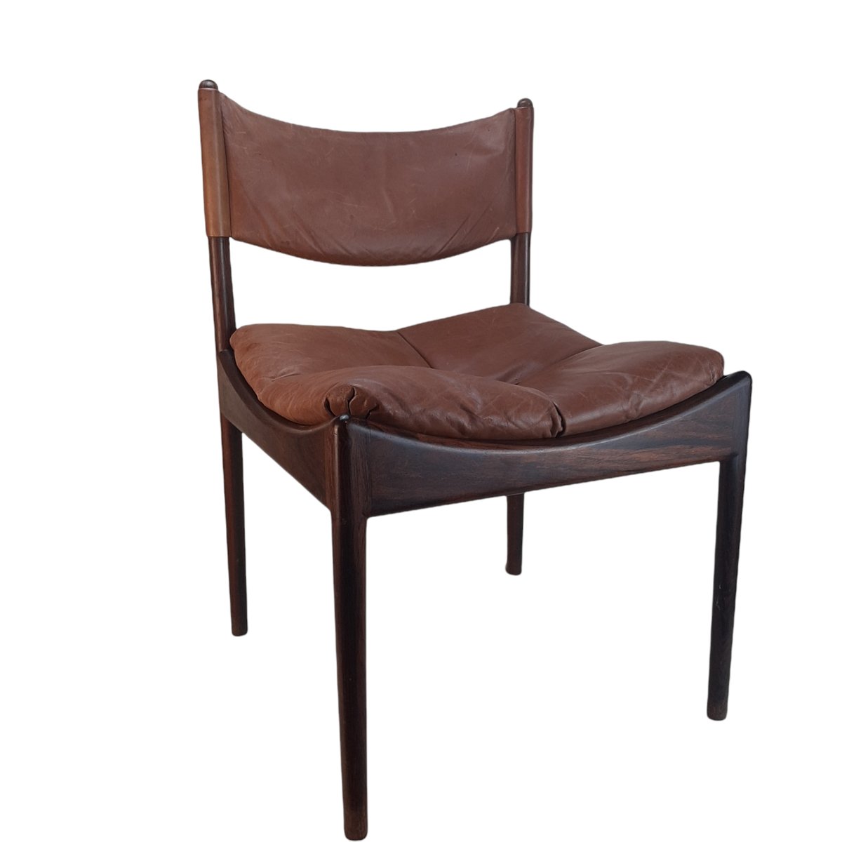 Danish Rosewood Brown Leather Dining Chairs by Kristian Solmer Vedel, 1963, Set of 4