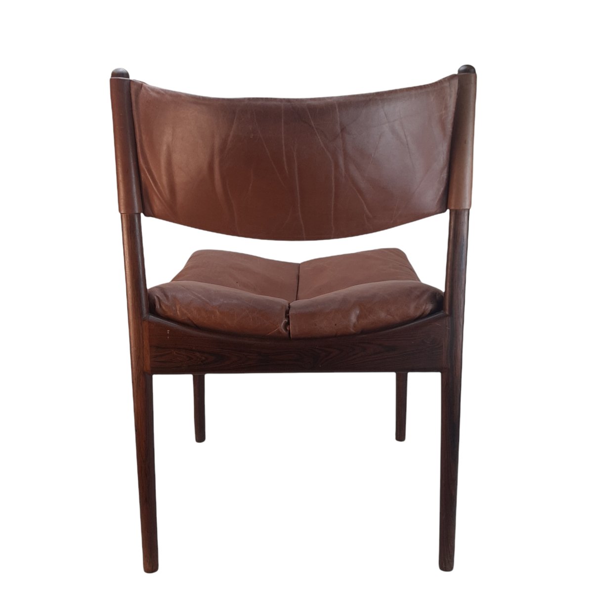 Danish Rosewood Brown Leather Dining Chairs by Kristian Solmer Vedel, 1963, Set of 4