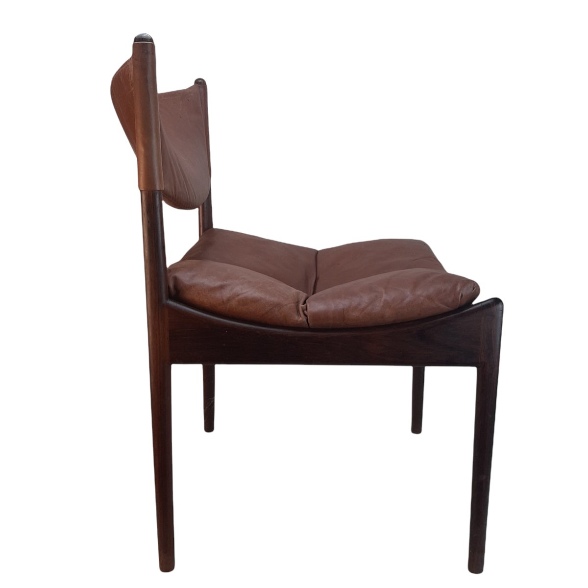 Danish Rosewood Brown Leather Dining Chairs by Kristian Solmer Vedel, 1963, Set of 4