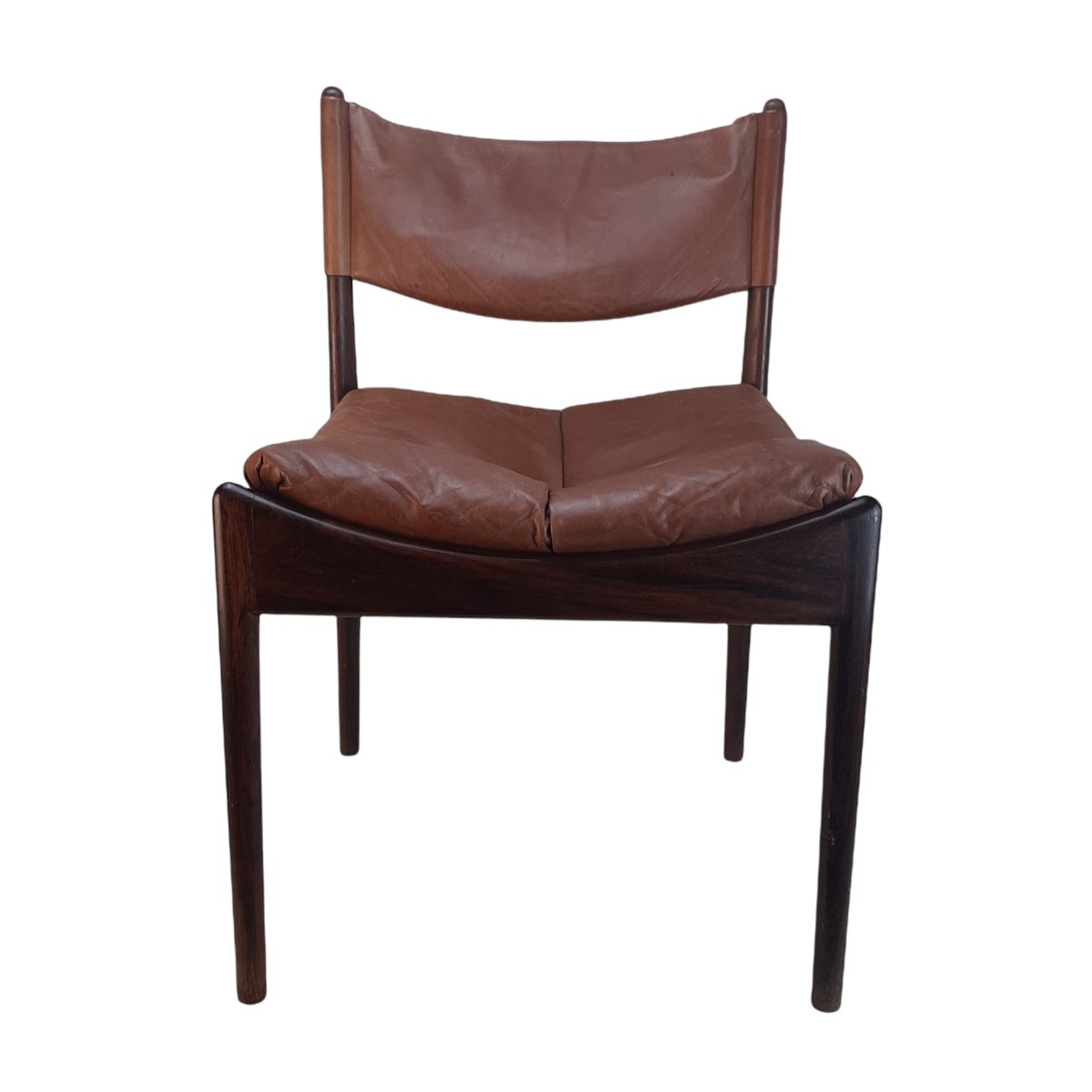 Danish Rosewood Brown Leather Dining Chairs by Kristian Solmer Vedel, 1963, Set of 4