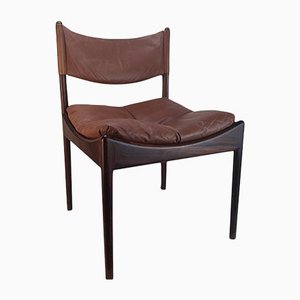 Danish Rosewood Brown Leather Dining Chairs by Kristian Solmer Vedel, 1963, Set of 4-TCS-1156255