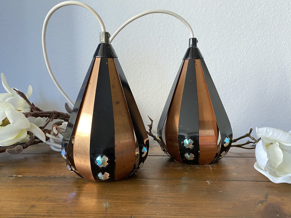 Danish Rosewood Ceiling Lamps by Werner Schou for Coronell, 1960s, Set of 2