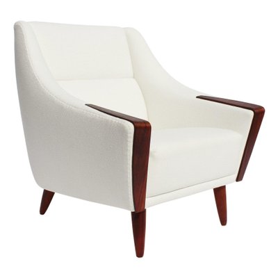 Danish Rosewood Easy Chair with Low Back Upholstered in White Fabric, 1960s-UY-702012