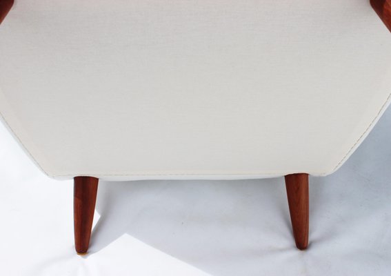 Danish Rosewood Easy Chair with Low Back Upholstered in White Fabric, 1960s-UY-702012