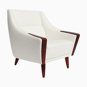 Danish Rosewood Easy Chair with Low Back Upholstered in White Fabric, 1960s-UY-702012