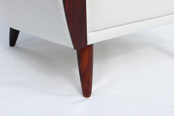 Danish Rosewood Easy Chair with Tall Back Upholstered in White Fabric, 1960s-UY-702032