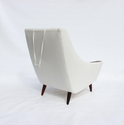 Danish Rosewood Easy Chair with Tall Back Upholstered in White Fabric, 1960s-UY-702032