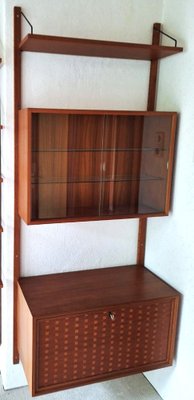 Danish Royal System Teak String Shelf with Showcase and Bar by Poul Cadovius, 1960s, Set of 3-AFE-1723725