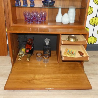 Danish Royal System Teak String Shelf with Showcase and Bar by Poul Cadovius, 1960s, Set of 3-AFE-1723725