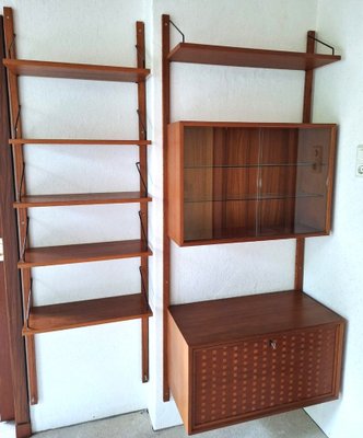 Danish Royal System Teak String Shelf with Showcase and Bar by Poul Cadovius, 1960s, Set of 3-AFE-1723725