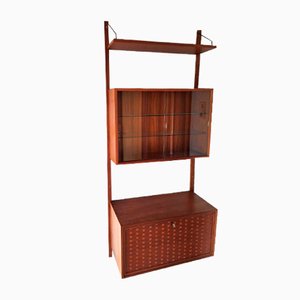 Danish Royal System Teak String Shelf with Showcase and Bar by Poul Cadovius, 1960s, Set of 3-AFE-1723725