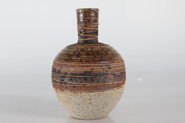 Danish Rustic Stoneware Vase in Chamotte Clay with Stripe Decor by Tue Poulsen, 1970s-QQ-1718255