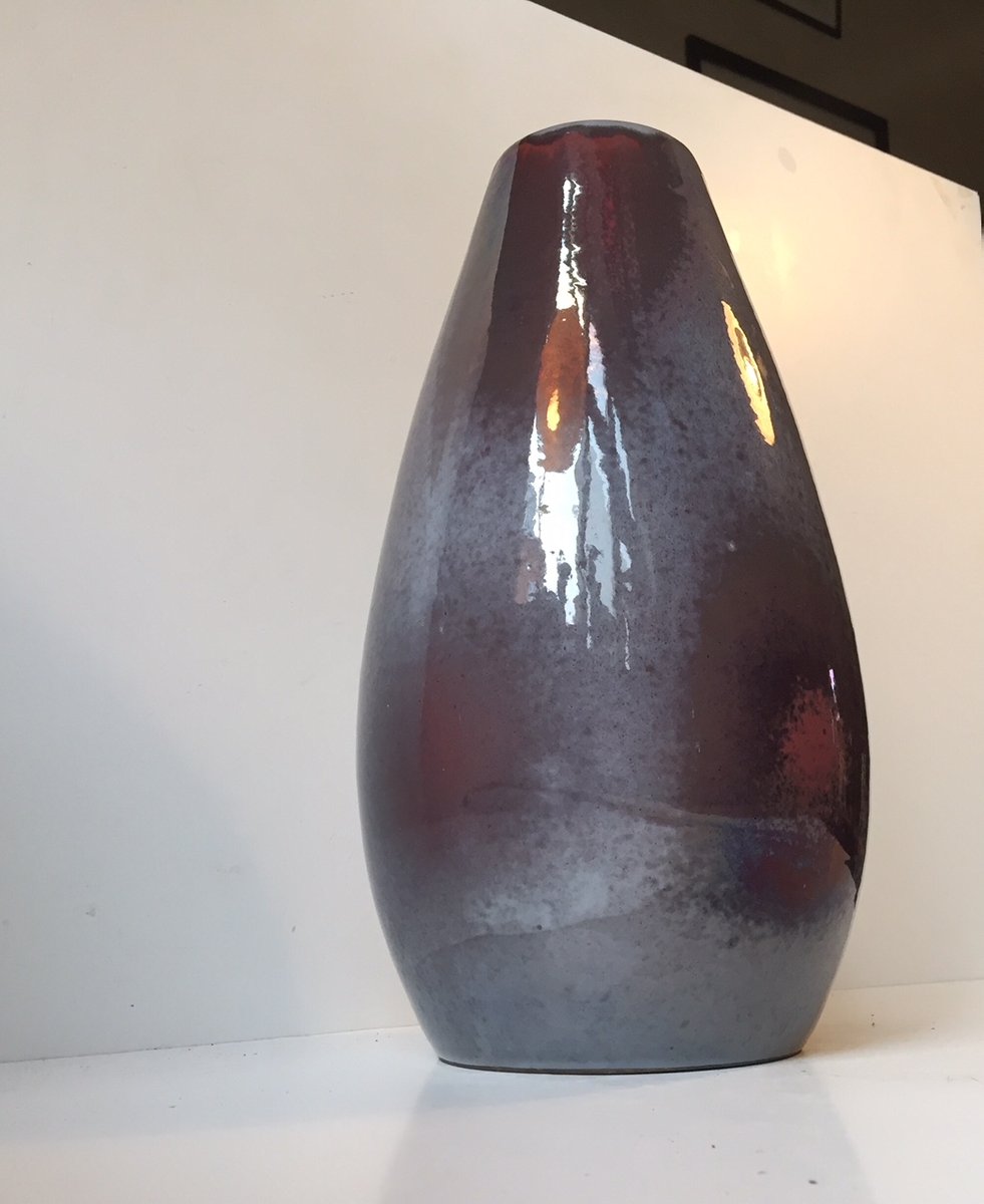 Danish Sang de Boeuf Glazed Ceramic Floor Vase by Øbo, 1930s