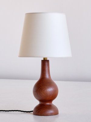 Danish Sculptural Table Lamp in Teak Wood and Ivory Drum Shade, 1960s-FMT-1140610