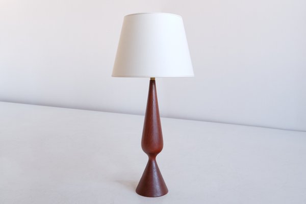 Danish Sculptural Table Lamp in Teak Wood and Ivory Drum Shade, 1960s-FMT-1140609