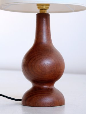 Danish Sculptural Table Lamp in Teak Wood and Ivory Drum Shade, 1960s-FMT-1140610