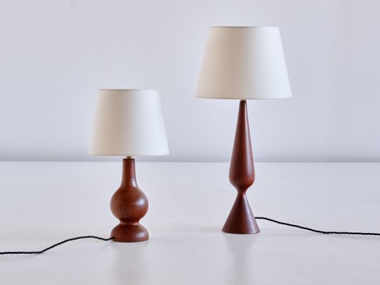 Danish Sculptural Table Lamp in Teak Wood and Ivory Drum Shade, 1960s-FMT-1140610