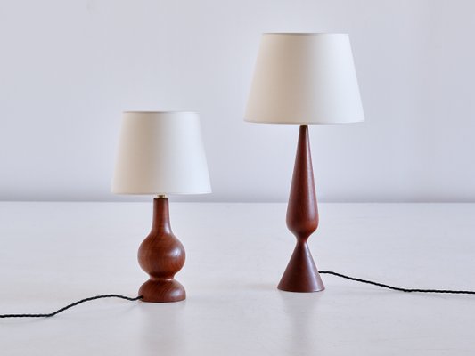 Danish Sculptural Table Lamp in Teak Wood and Ivory Drum Shade, 1960s-FMT-1140609