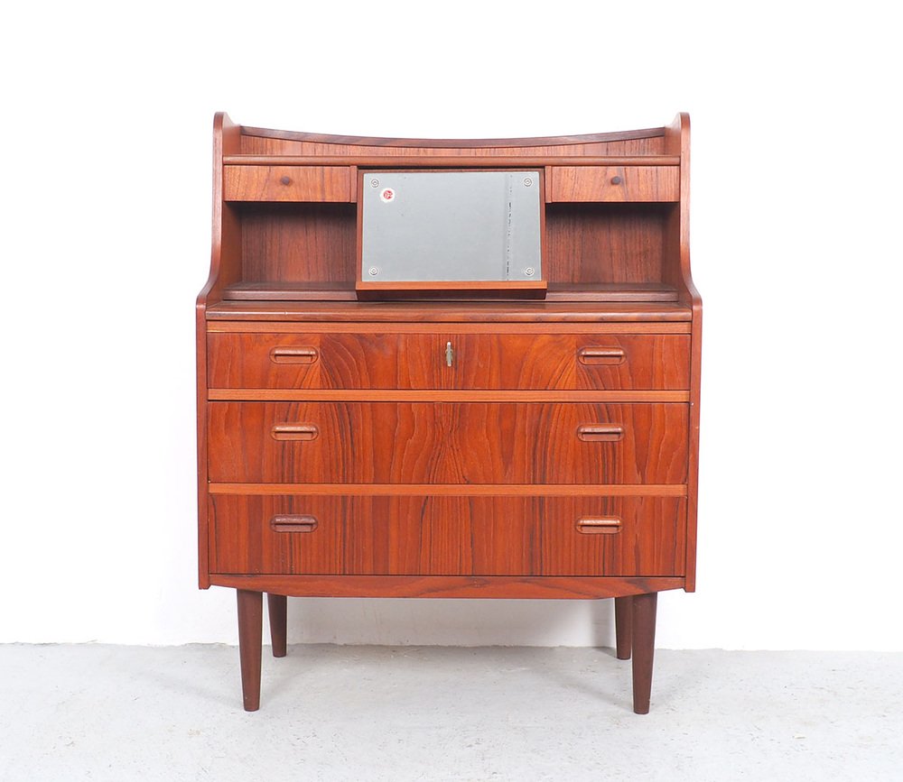 Danish Secretary in Teak with Pull Out Mirror and Desk, 1960s