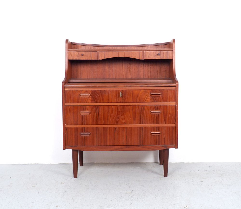 Danish Secretary in Teak with Pull Out Mirror and Desk, 1960s