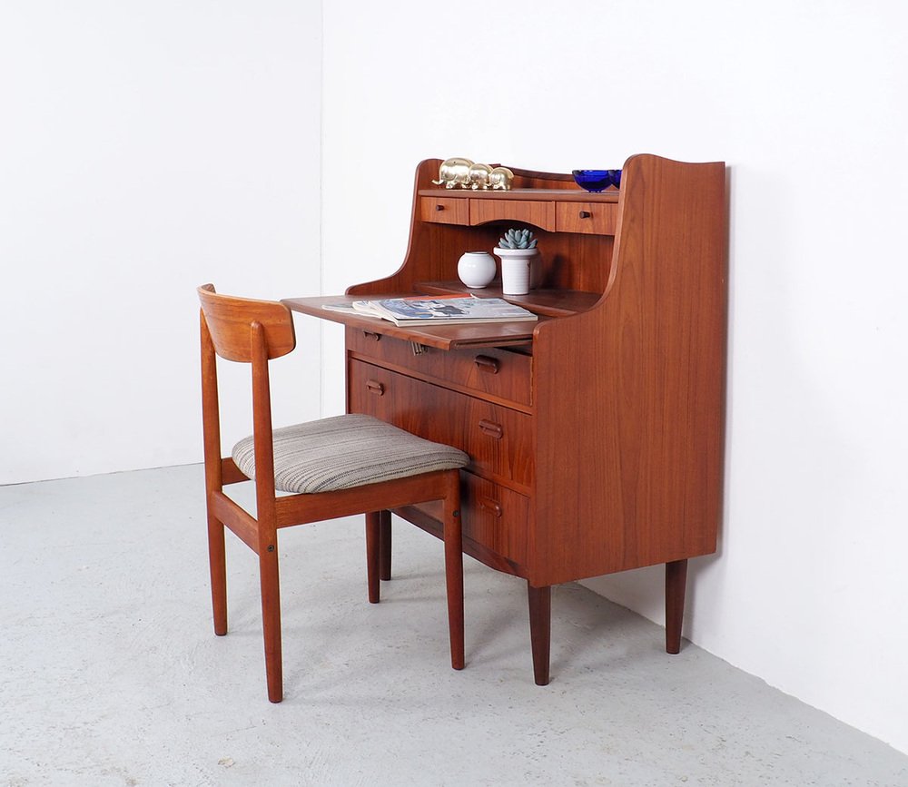 Danish Secretary in Teak with Pull Out Mirror and Desk, 1960s