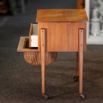 Danish Sewing Trolley in Walnut with Basket, 1960s-QBR-1223783