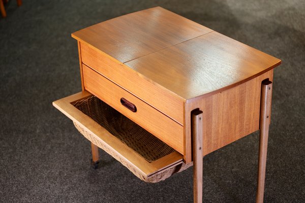 Danish Sewing Trolley in Walnut with Basket, 1960s-QBR-1223783