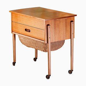 Danish Sewing Trolley in Walnut with Basket, 1960s-QBR-1223783