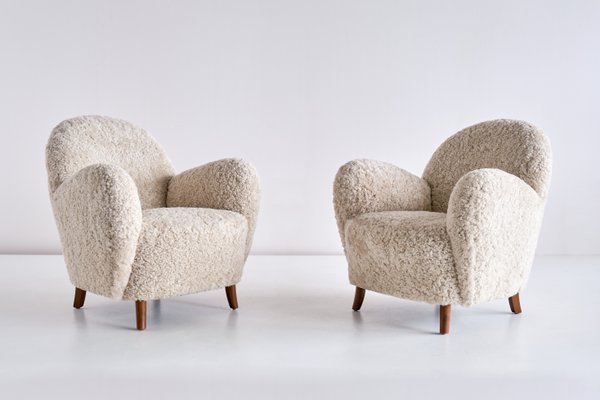 Danish Sheepskin & Beech Armchairs by Thorald Madsen, 1930s, Set of 2-FMT-901183