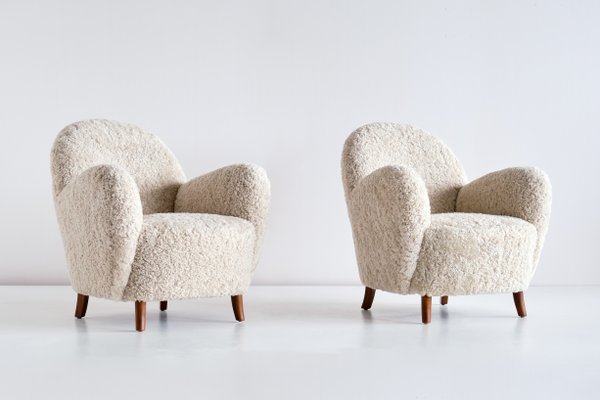 Danish Sheepskin & Beech Armchairs by Thorald Madsen, 1930s, Set of 2-FMT-901183