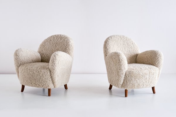 Danish Sheepskin & Beech Armchairs by Thorald Madsen, 1930s, Set of 2-FMT-901183