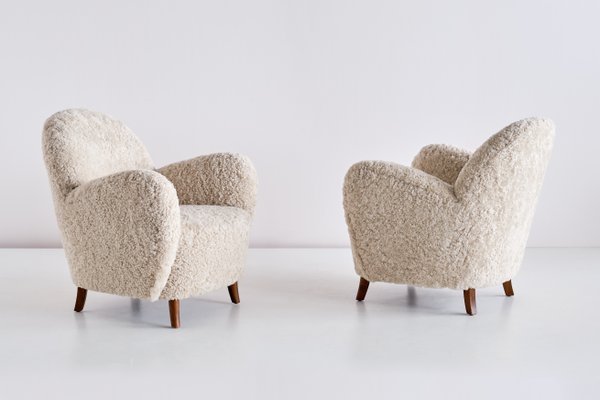 Danish Sheepskin & Beech Armchairs by Thorald Madsen, 1930s, Set of 2-FMT-901183