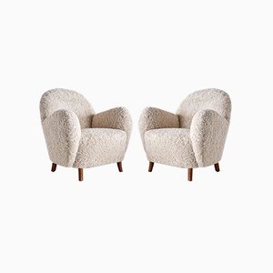 Danish Sheepskin & Beech Armchairs by Thorald Madsen, 1930s, Set of 2-FMT-901183