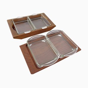 Danish Siam Teak Tray and Glass Bowls from Artiform, Set of 2, 1960s-RDW-848303