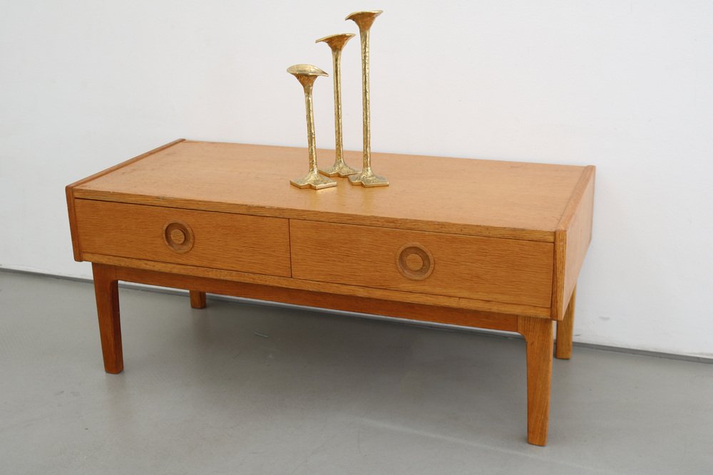 Danish Small Chest of Drawers in Light Oak Lowboard Tv Board Made in Denmark 60s, 1960s