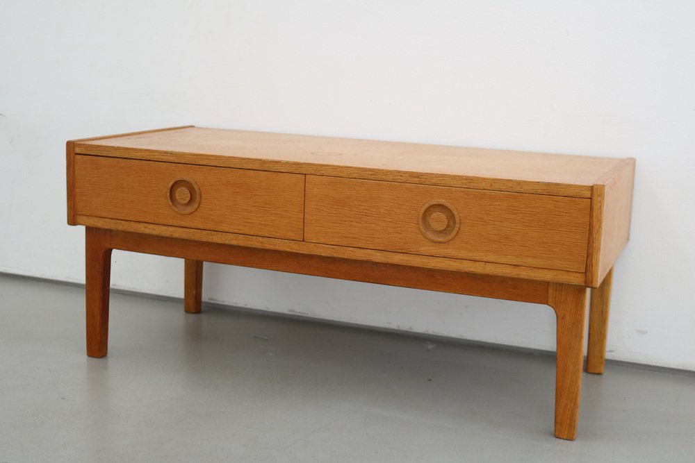 Danish Small Chest of Drawers in Light Oak Lowboard Tv Board Made in Denmark 60s, 1960s