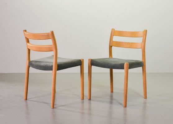 Danish Solid Beech and Gray Velvet Model 84 Dining Chairs by Niels Otto Møller for J.L. Møllers, 1960s, Set of 4-IXC-714286