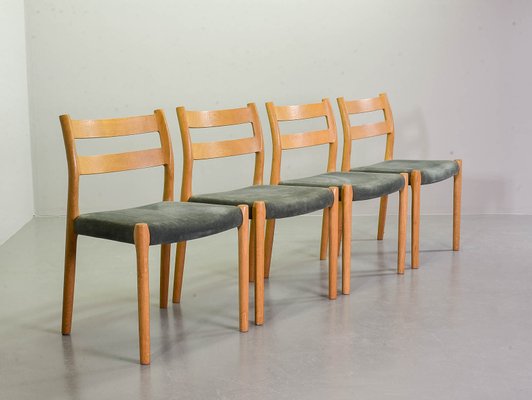 Danish Solid Beech and Gray Velvet Model 84 Dining Chairs by Niels Otto Møller for J.L. Møllers, 1960s, Set of 4