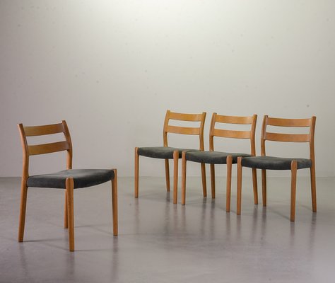 Danish Solid Beech and Gray Velvet Model 84 Dining Chairs by Niels Otto Møller for J.L. Møllers, 1960s, Set of 4-IXC-714286